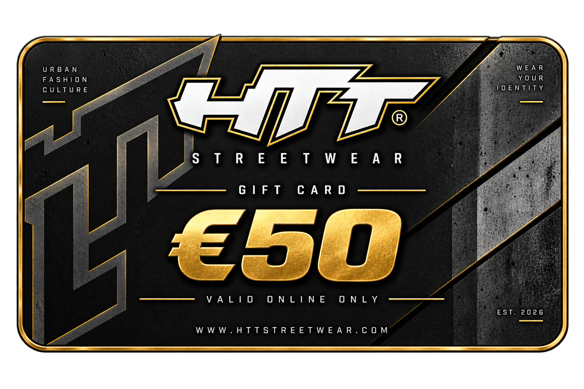 HTT Streetwear digitaler Geschenkgutschein über 50 € – schwarz mit dezenten goldenen Details