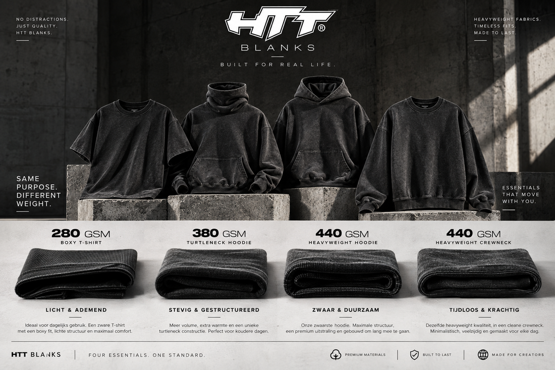 HTT BLANKS heavyweight streetwear – 280GSM, 380GSM en 440GSM vergelijking