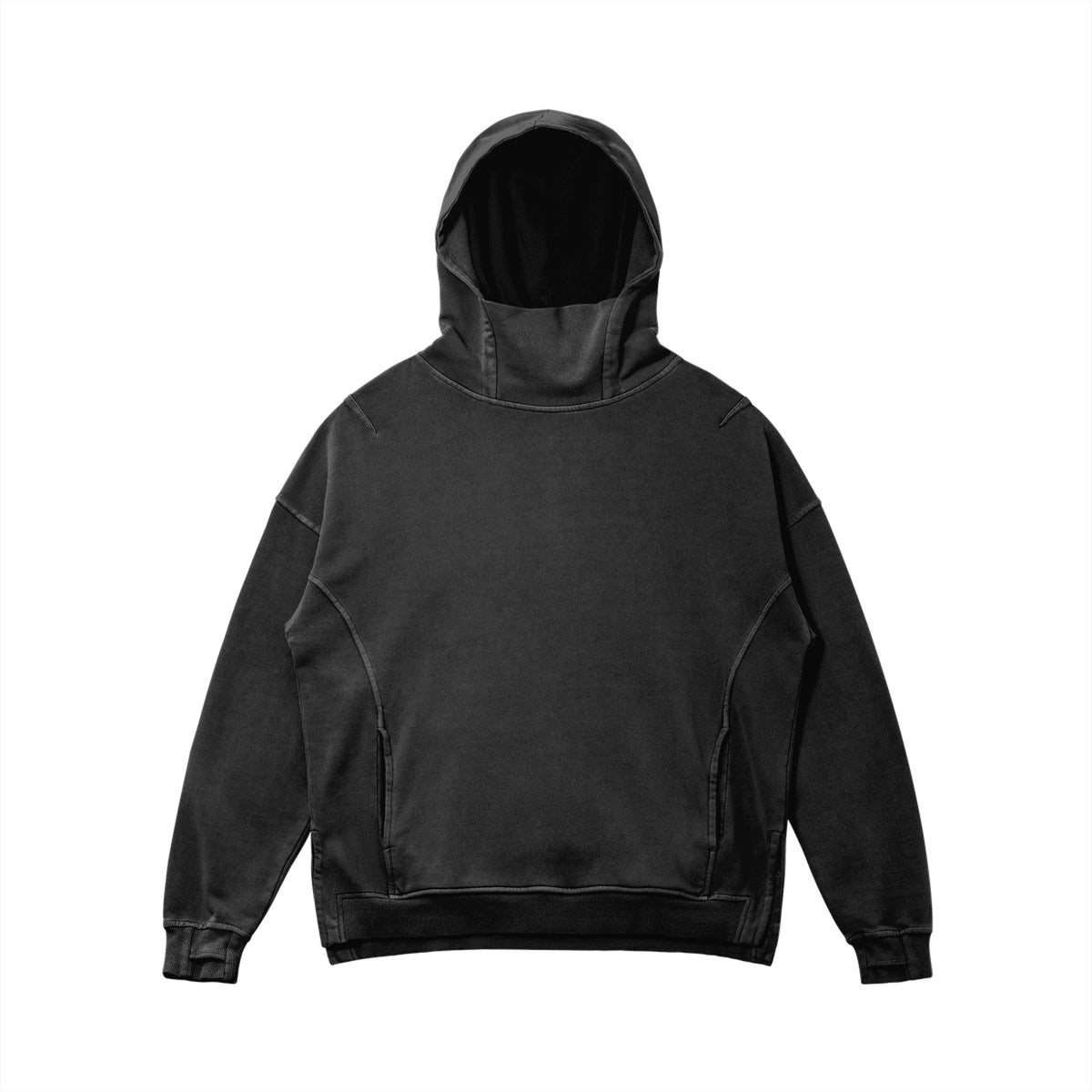 HTT BLANKS Snow Wash Rollkragen-Hoodie – Vorderansicht und Waschung