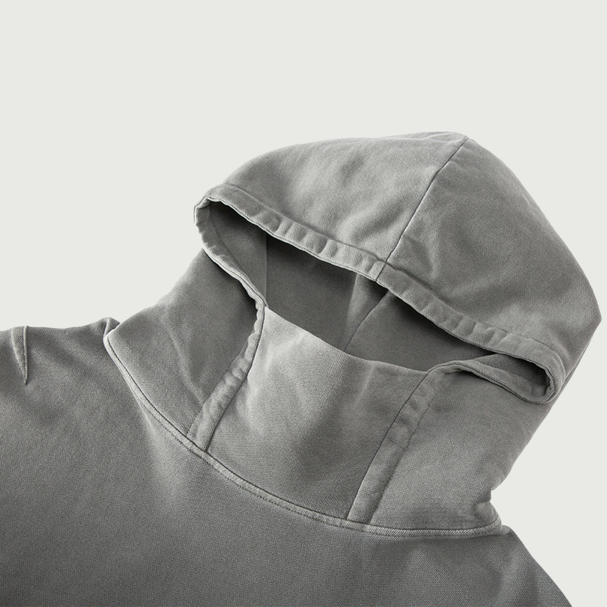 HTT BLANKS 380 g/m² Baumwoll-Hoodie – Konstruktionsdetail mit hohem Rollkragen