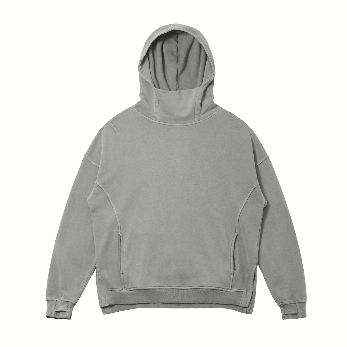 HTT BLANKS neutralgrauer Rollkragen-Hoodie – Frontpassform und verwaschene Optik