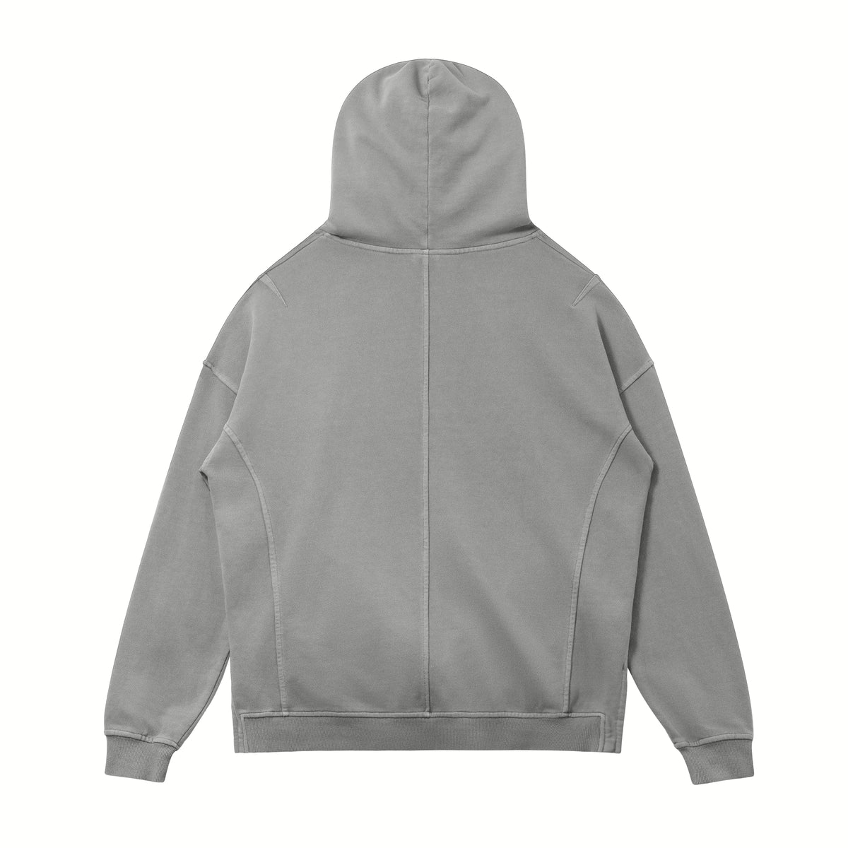 HTT BLANKS Neutral Grey Rollkragen-Hoodie – Passform und Verarbeitung der Rückseite