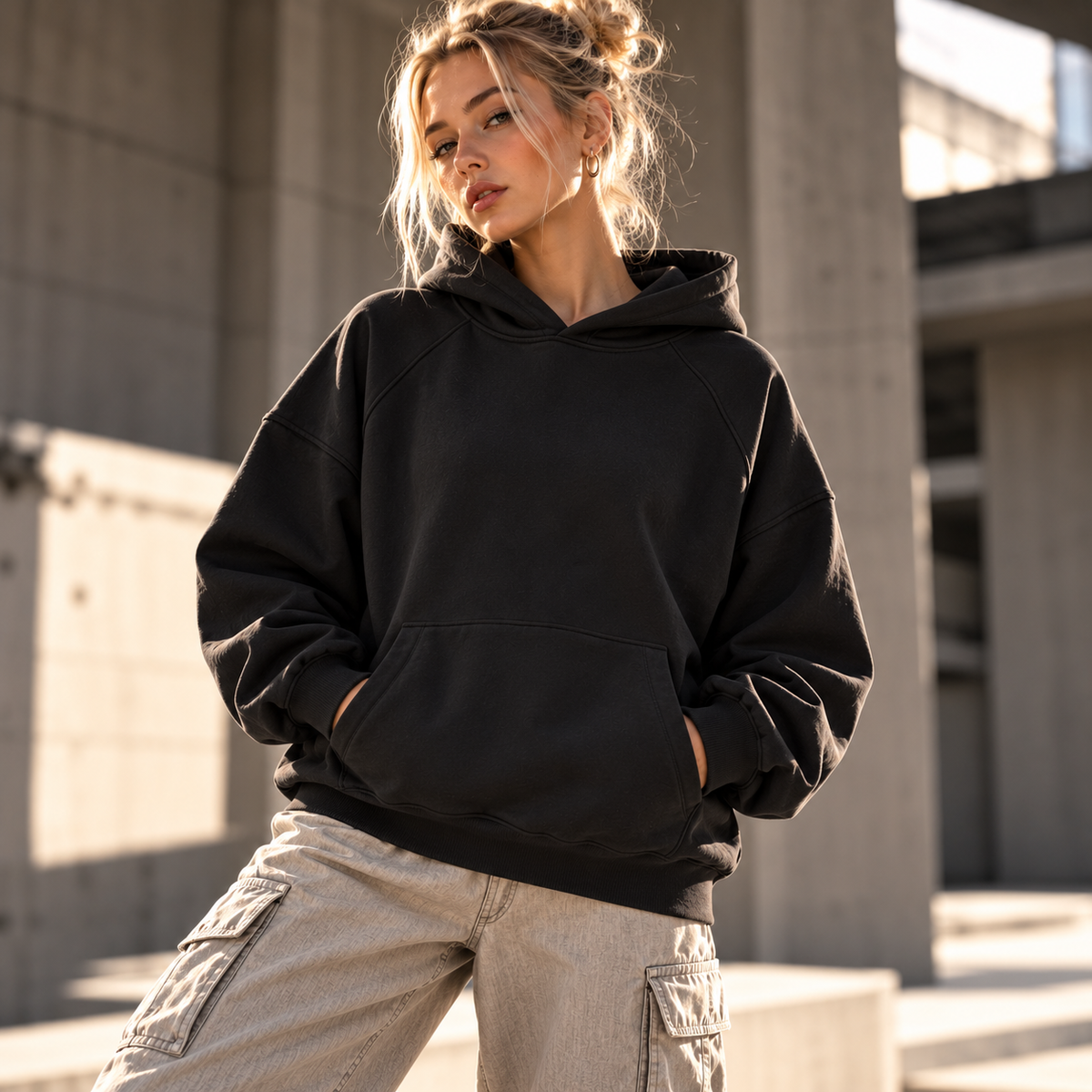 HTT Credence Graphic Hoodie Black – vrouwelijke hero voorkant