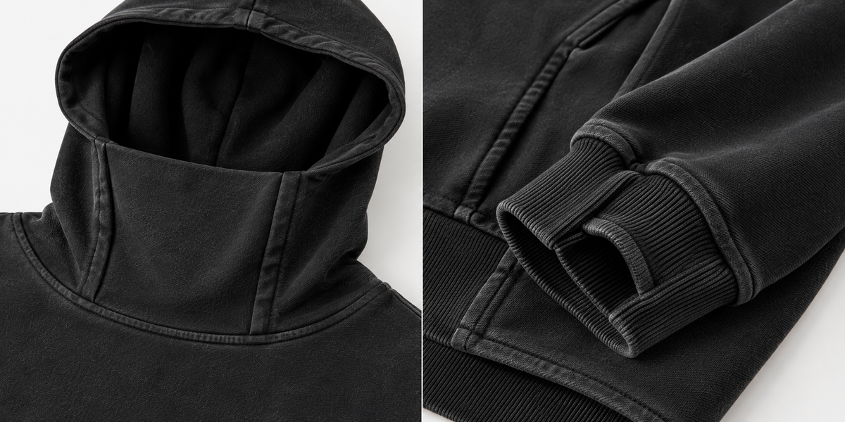 HTT 006 Turtleneck Hoodie – high collar, hood and thumb-hole cuff details