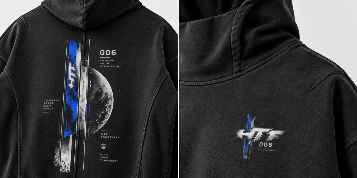 HTT 006 Turtleneck Hoodie – chest logo and 006 graphic back print details
