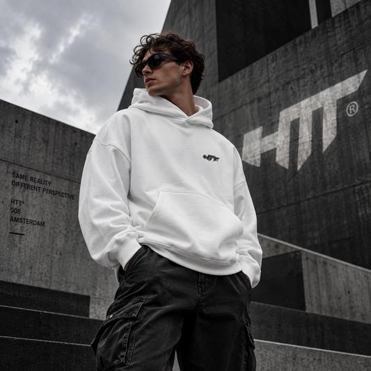 HTT Streetwear 008 white oversized hoodie men's front hero look