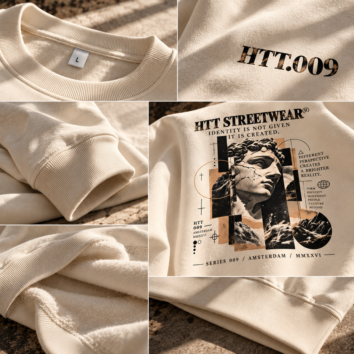 HTT.009 Dust heavyweight sweatshirt details, fabric, ribbing and graphic print