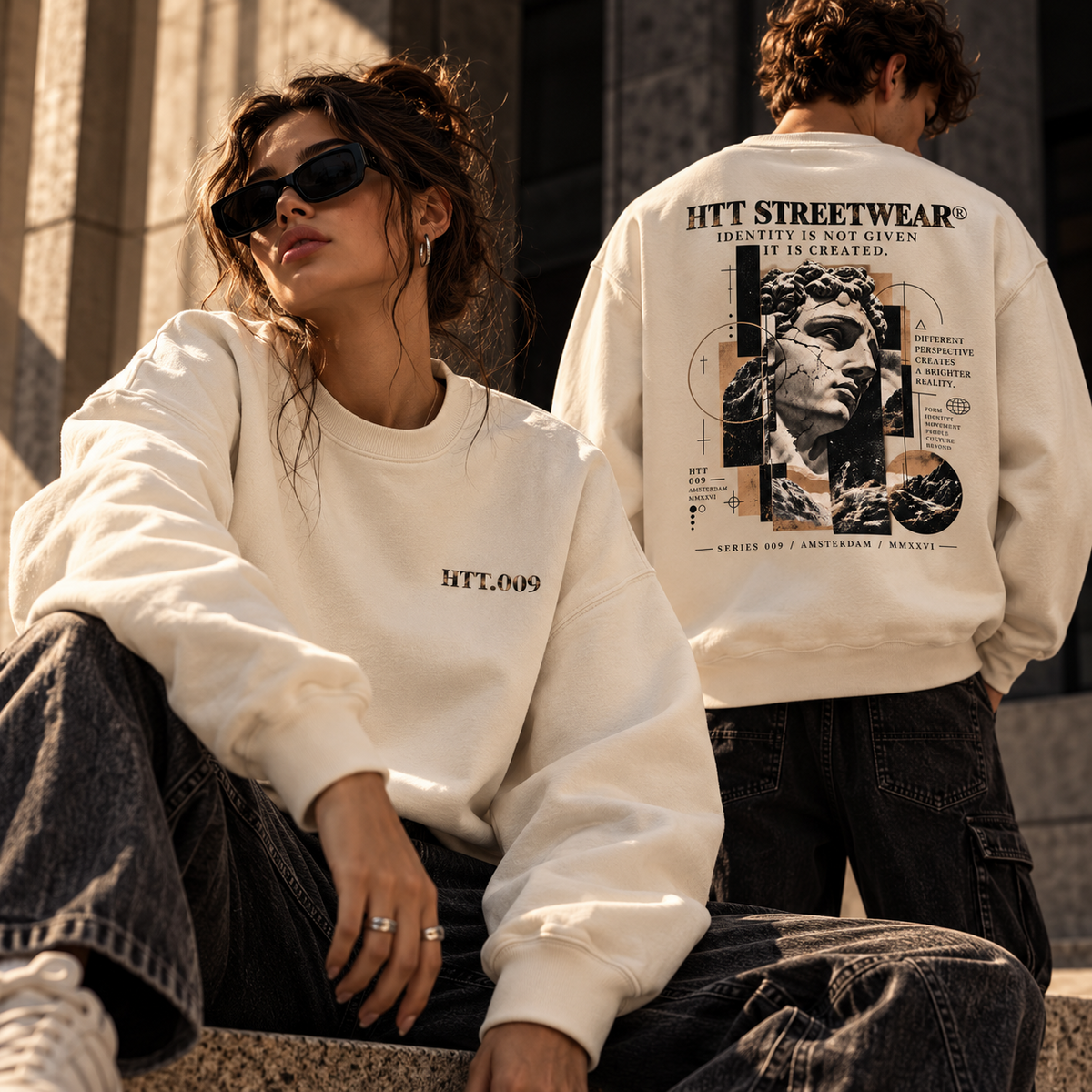 HTT.009 Dust oversized heavyweight sweatshirt editorial streetwear hero front and back