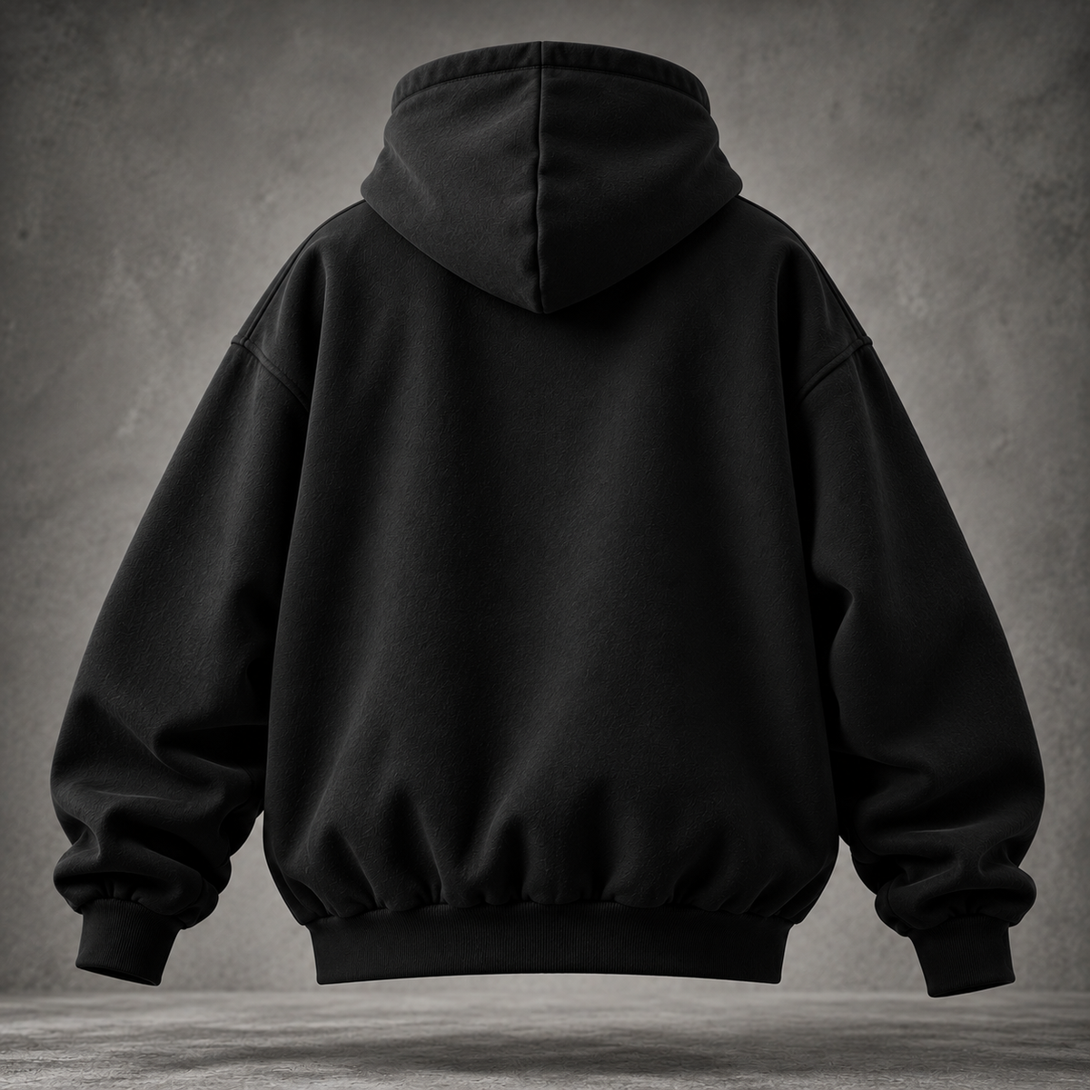 HTT BLANKS 400GSM black zip hoodie, back hero view