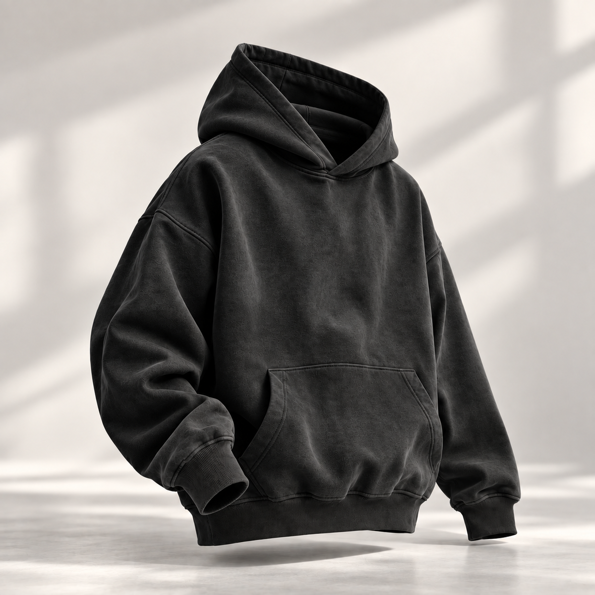 HTT BLANKS 440GSM Sun Faded Heavyweight Hoodie in Black, oversized 100% cotton hoodie