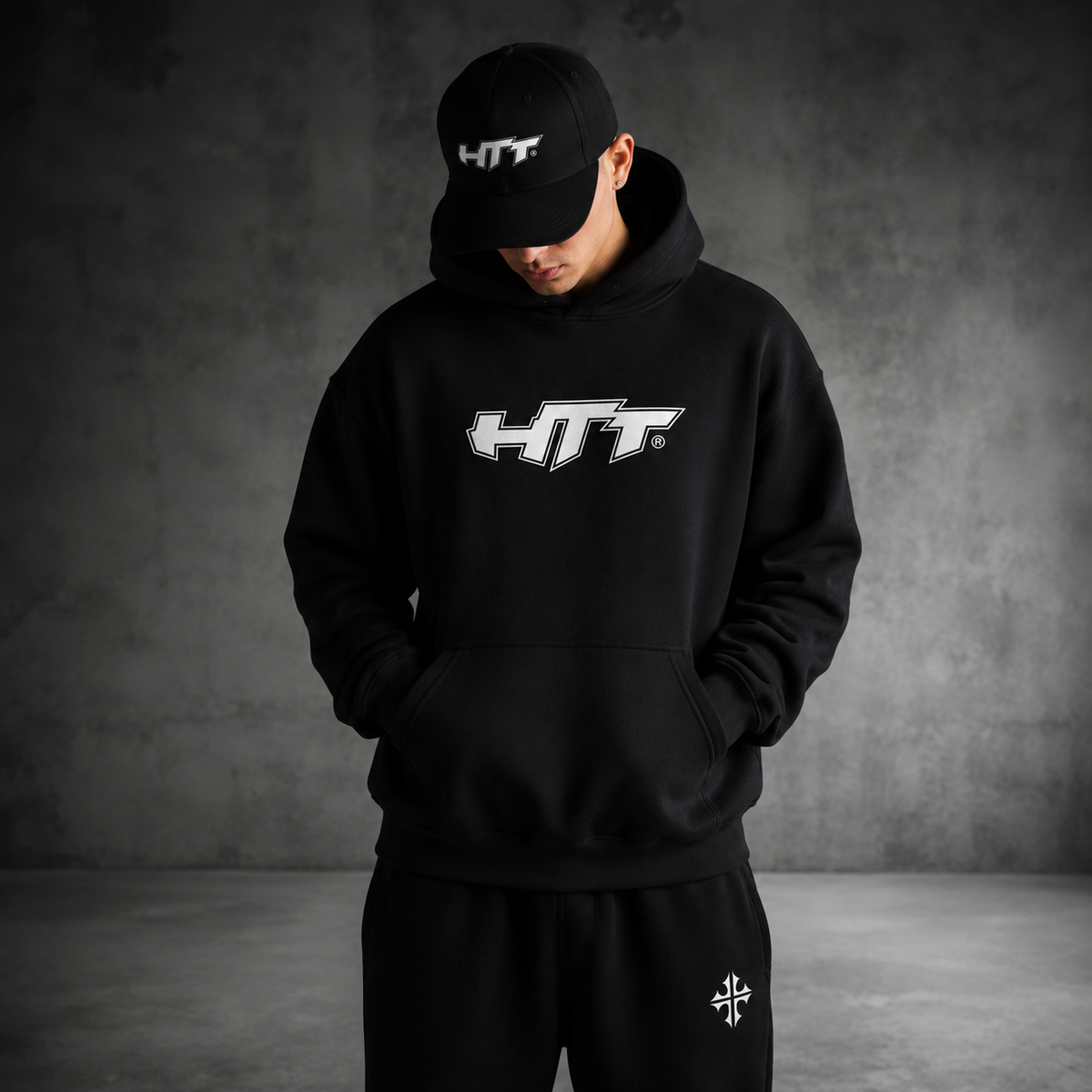 HTT Bold Hoodie premium black streetwear hoodie front view