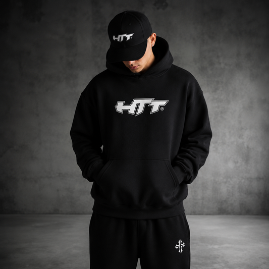 HTT Bold Hoodie premium black streetwear hoodie front view