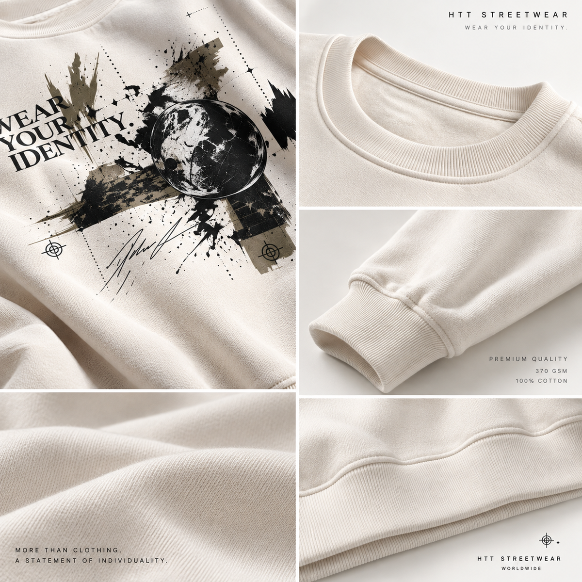 Detailcollage HTT Wear Your Identity crewneck met print, 370 g/m² katoen, hals, mouwboord en zoom