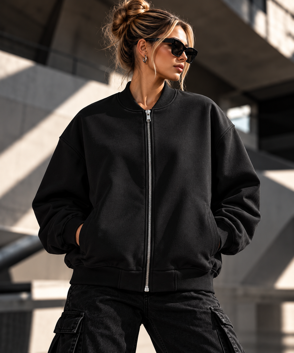 HTT Dream Chaser bomber black – clean front on female model