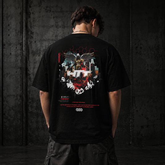 HTT Judgement T-Shirt back print on male model - HTT Streetwear