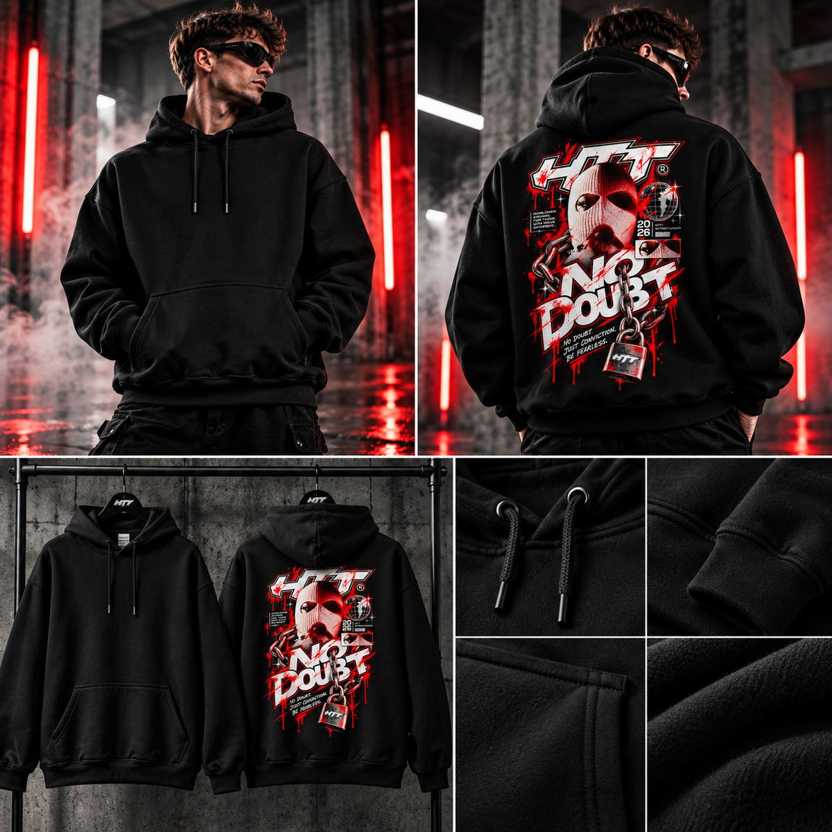 HTT No Doubt graphic hoodie black – fit, back print and fabric details