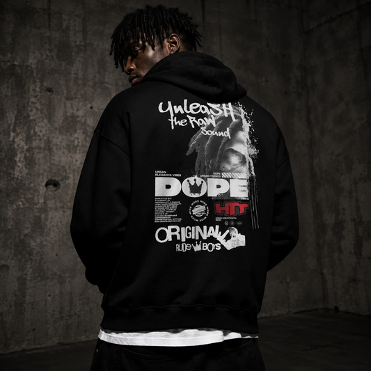 HTT Original Rude Boys Heavy Hoodie zwart - achterkant op model