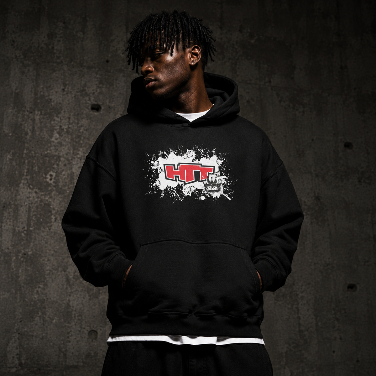 HTT Original Rude Boys Heavy Hoodie zwart - voorkant op model