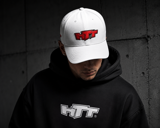HTT Respect structured cap with mesh panel and red-and-black HTT embroidered logo