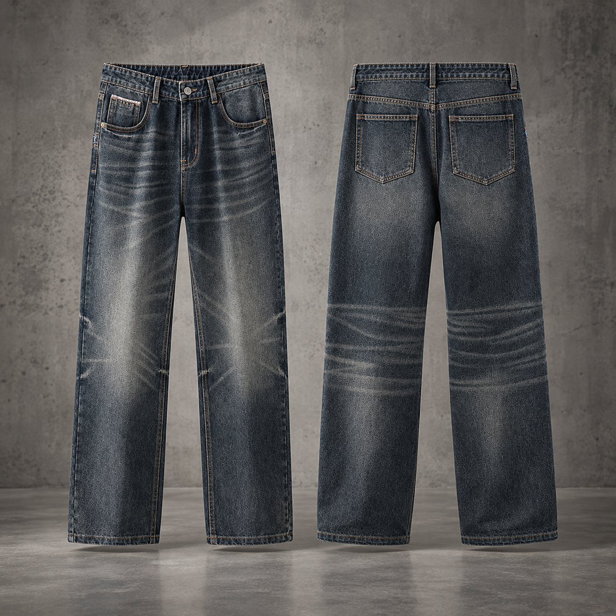 Jean en denim bleu-gris HTT SELECTED – vue avant et arrière du produit montrant une coupe droite délavée