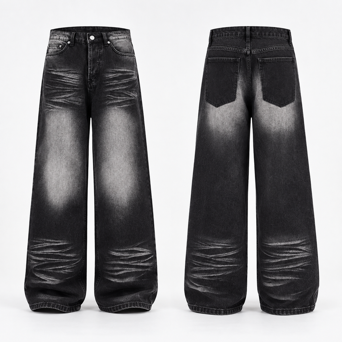 Jean délavé noir coupe ample HTT SELECTED – vue avant et arrière du produit