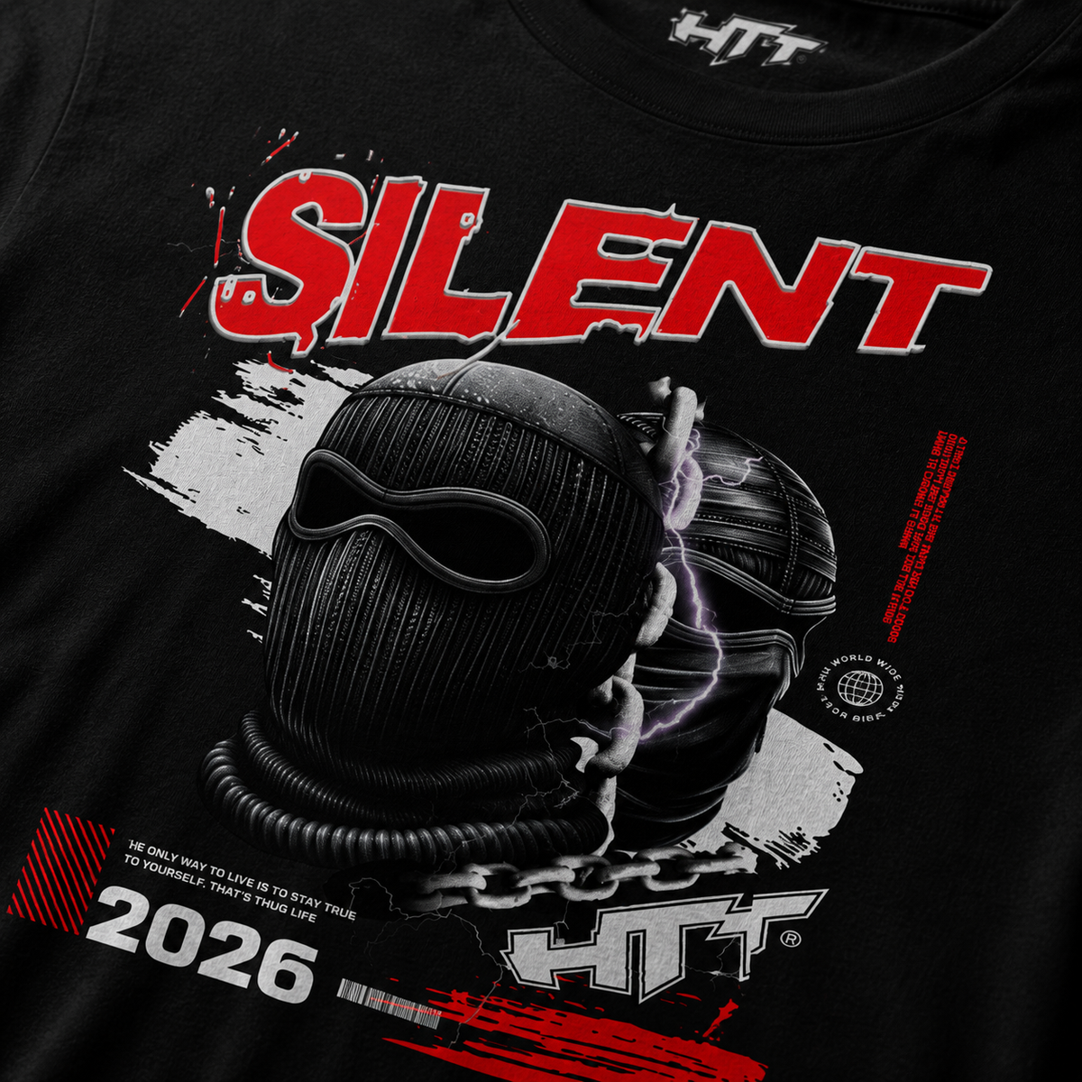 HTT Streetlive T-Shirt black detail close-up of Silent 2026 backprint
