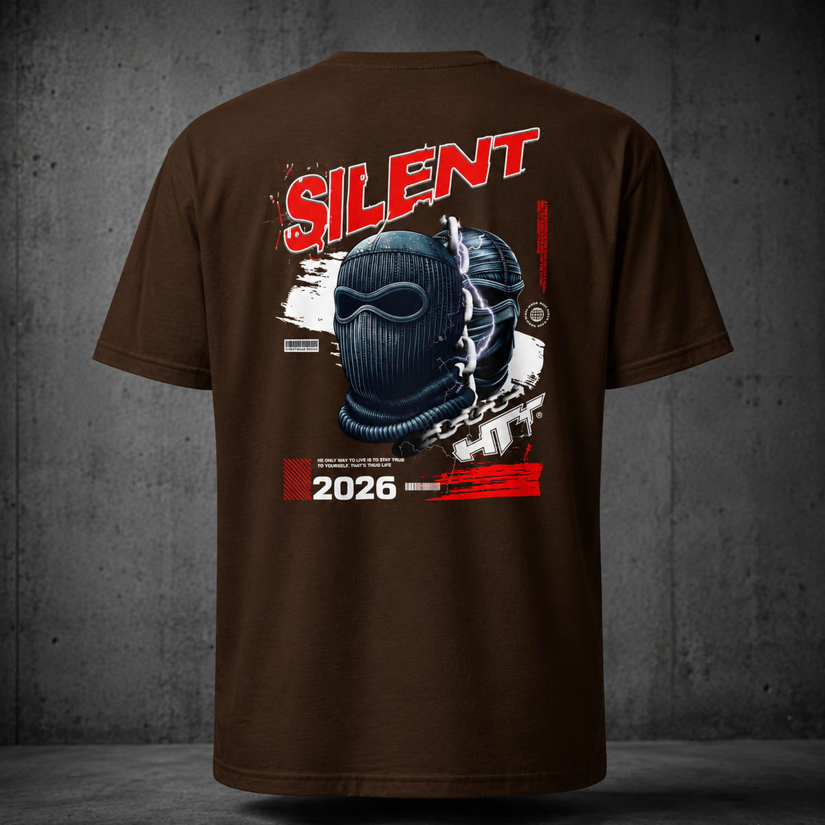 HTT Streetlive T-Shirt Dark Chocolate back with Silent 2026 graphic