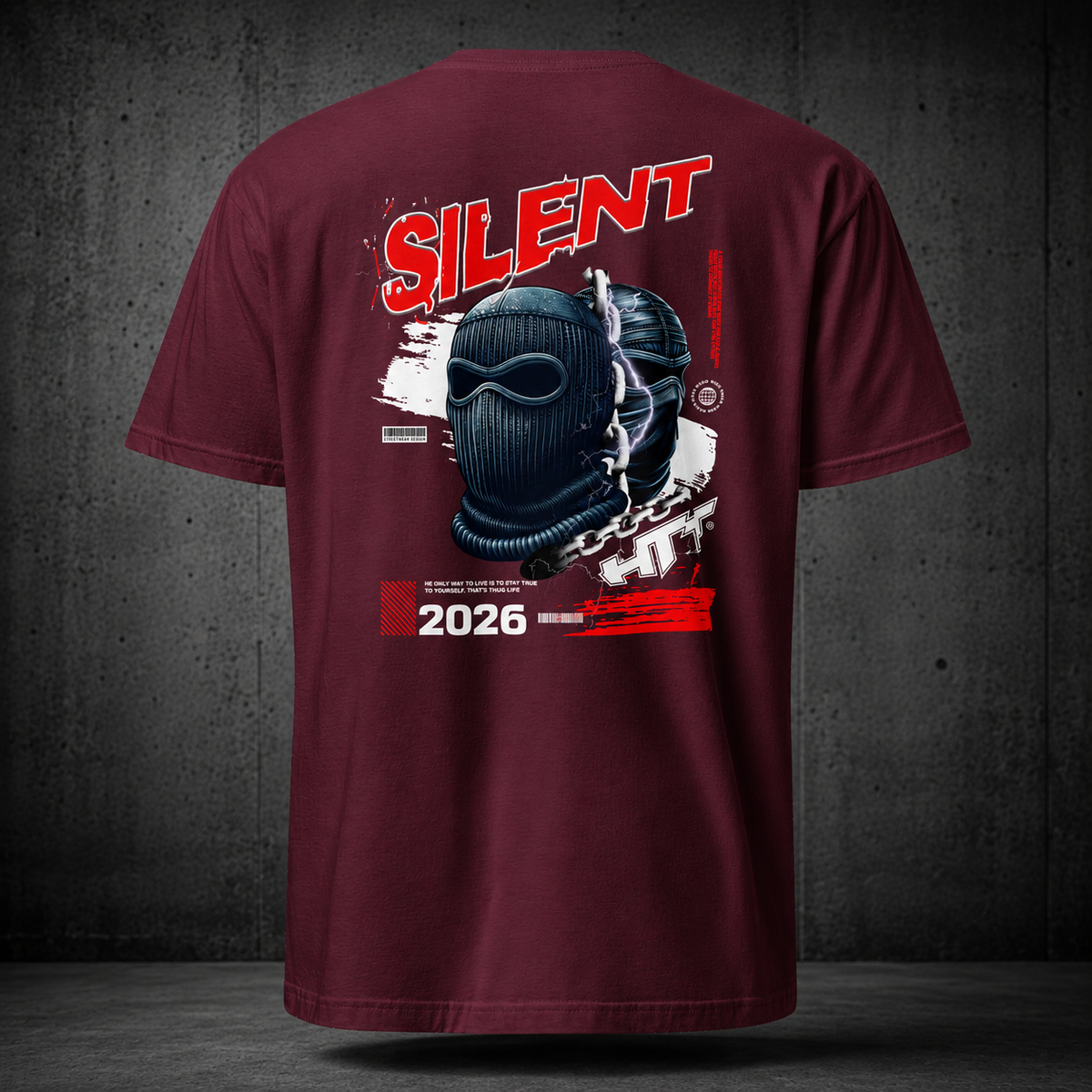HTT Streetlive T-Shirt Maroon back with Silent 2026 graphic