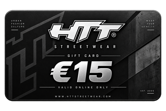 HTT Streetwear digitale cadeaubon €15 – zwart-zilver urban fashion design