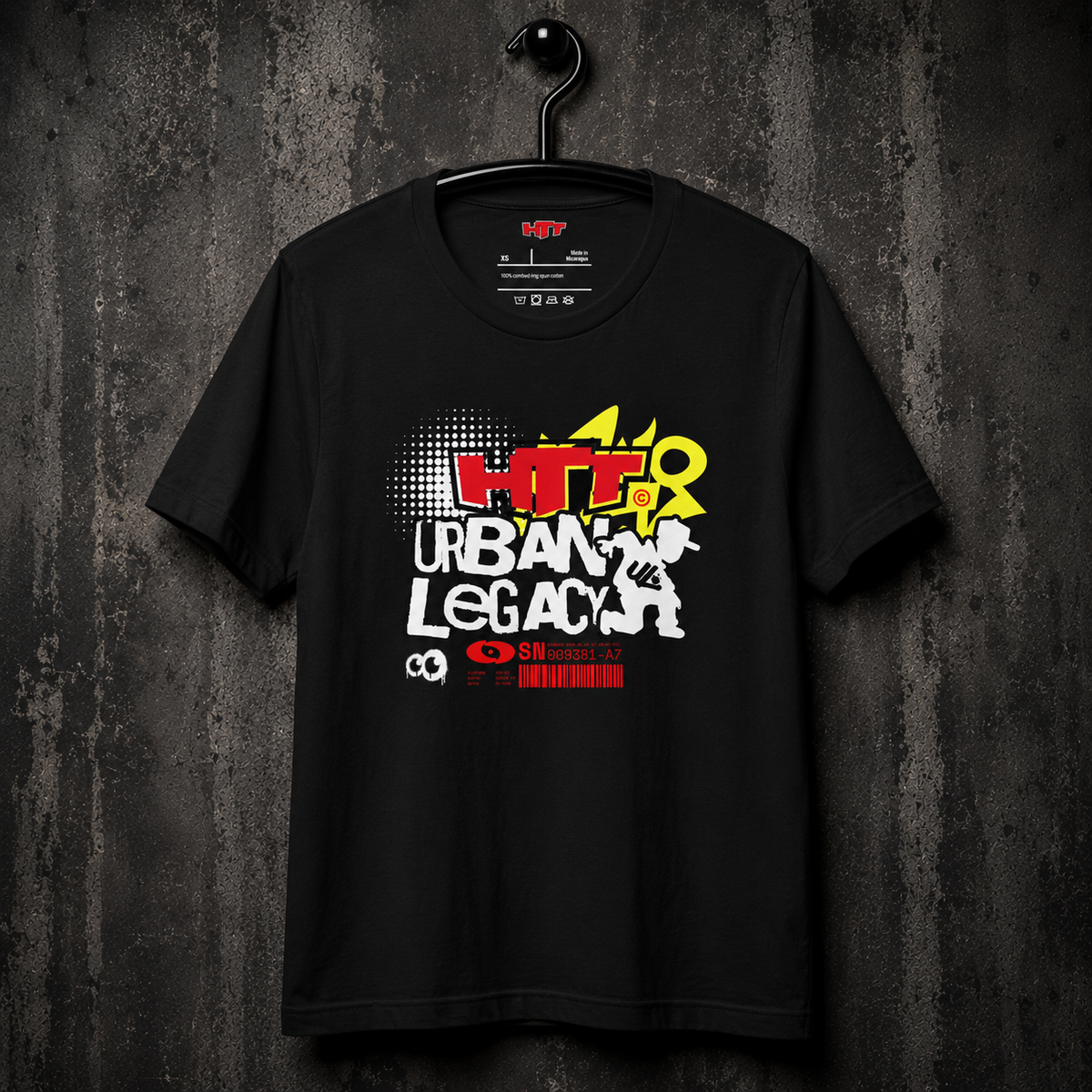 HTT Urban Legacy unisex black T-shirt hanger product photo front print