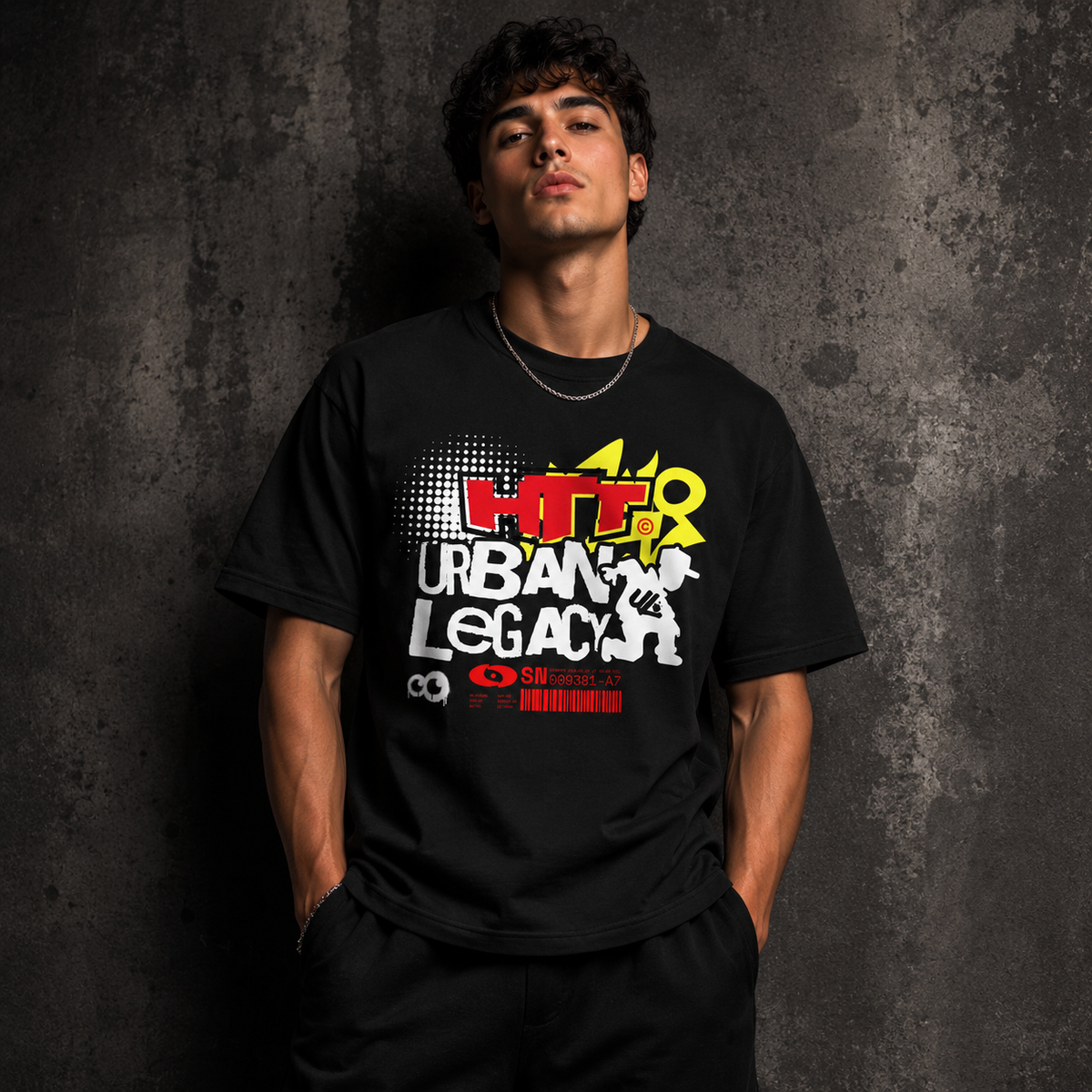 HTT Urban Legacy unisex T-shirt black streetwear male model front print