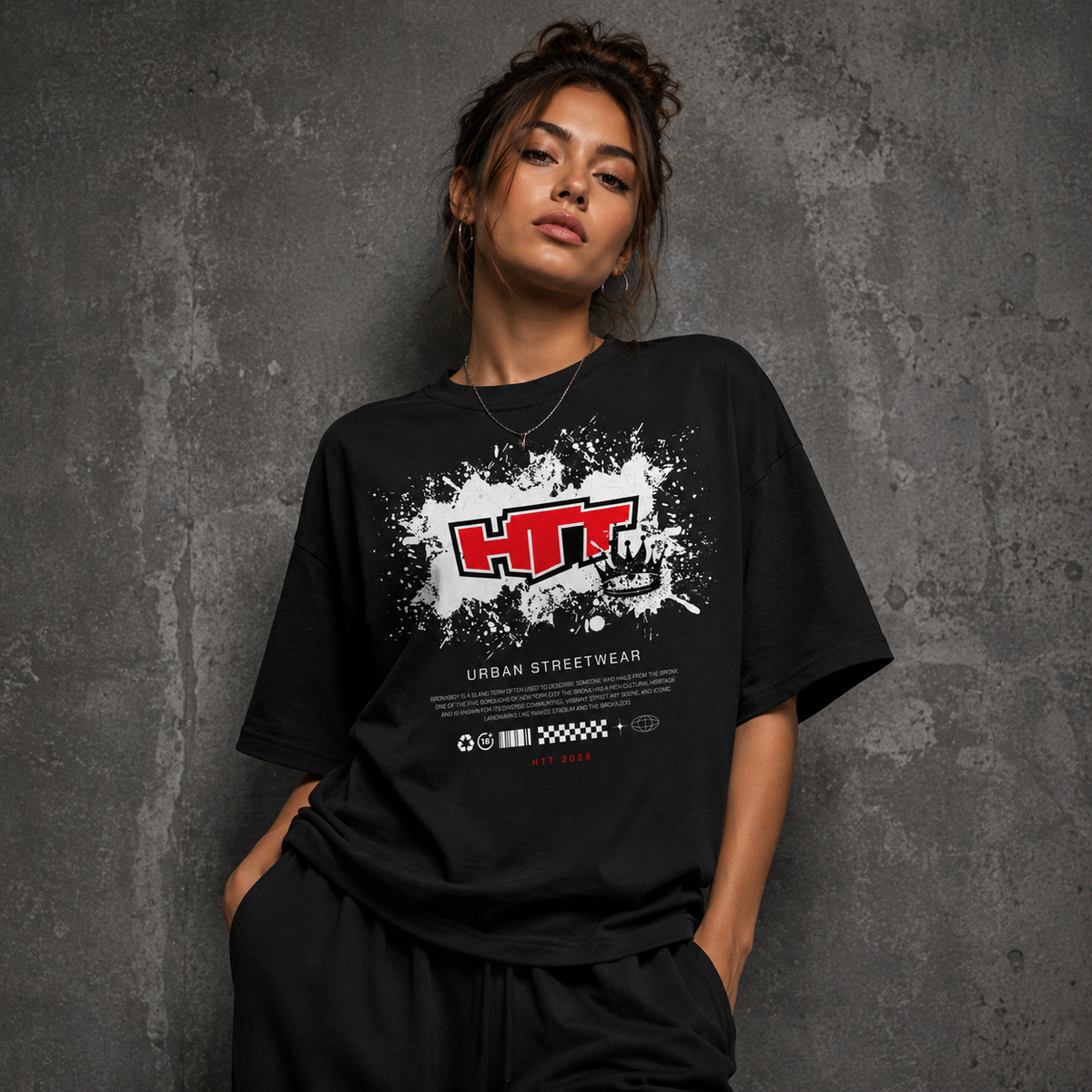 HTT Urban Legend unisex T-shirt black streetwear female model front print