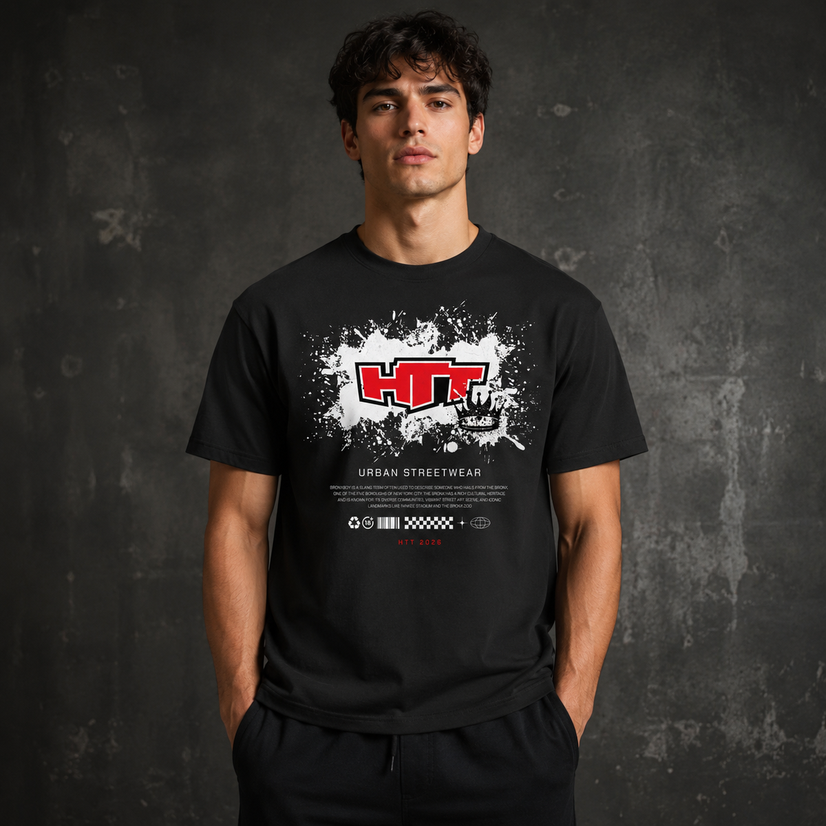 HTT Urban Legend unisex T-shirt black streetwear male model front print