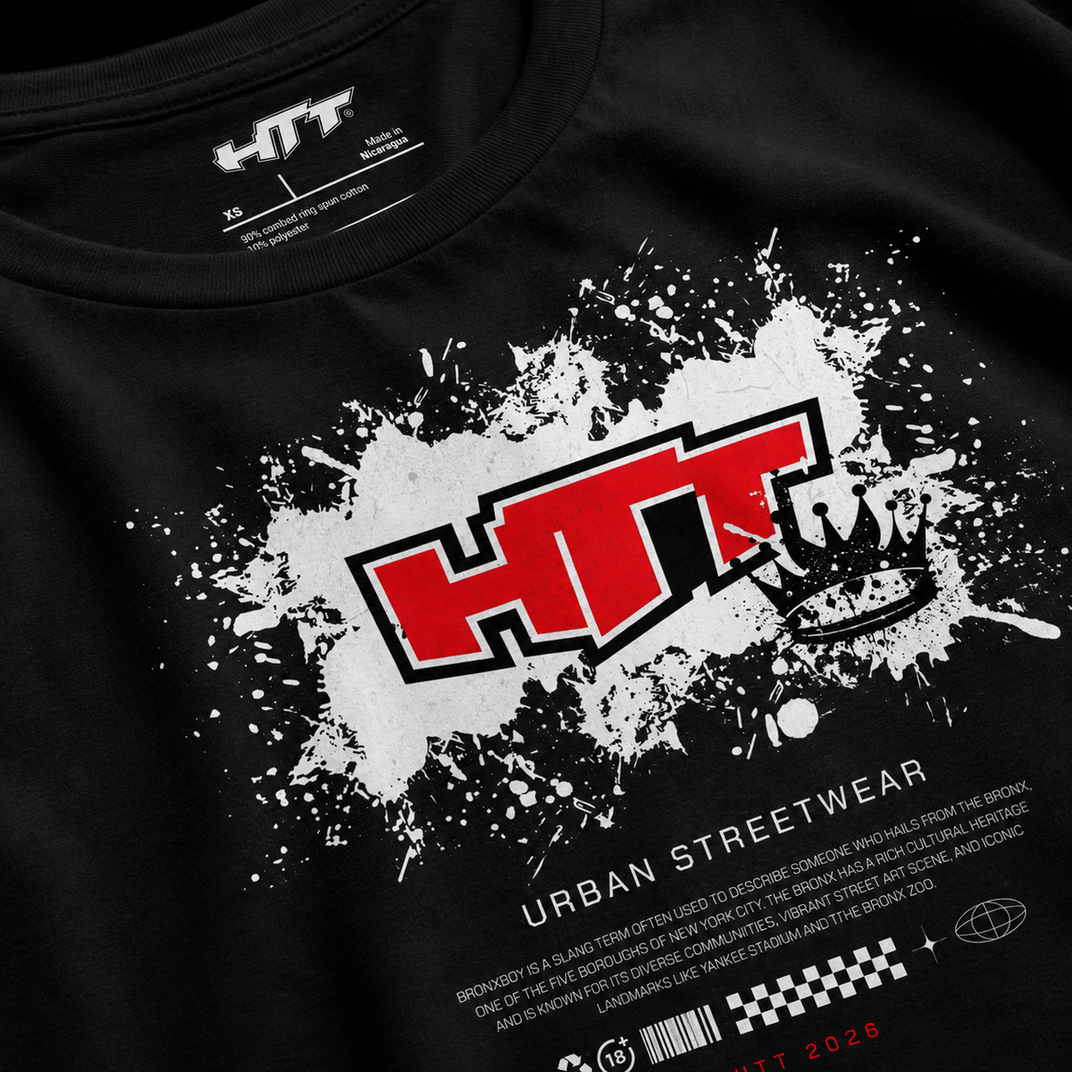 HTT Urban Legend unisex T-shirt close-up front print and fabric detail