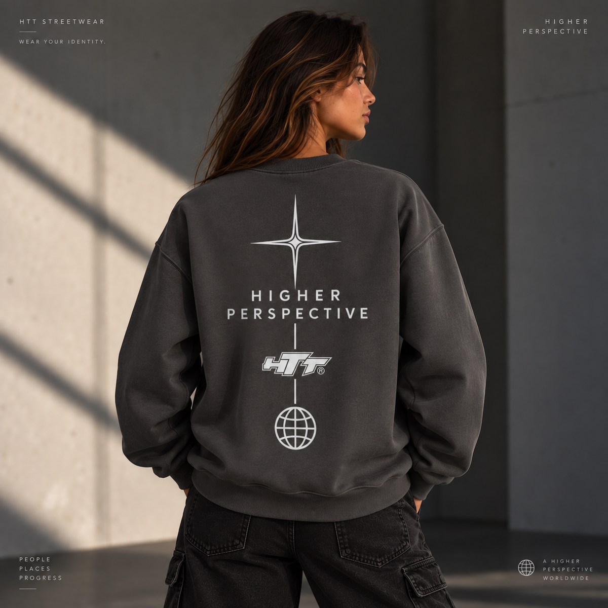 HTT Wear Your Identity heavyweight oversized sweater in Charcoal Gray, front view