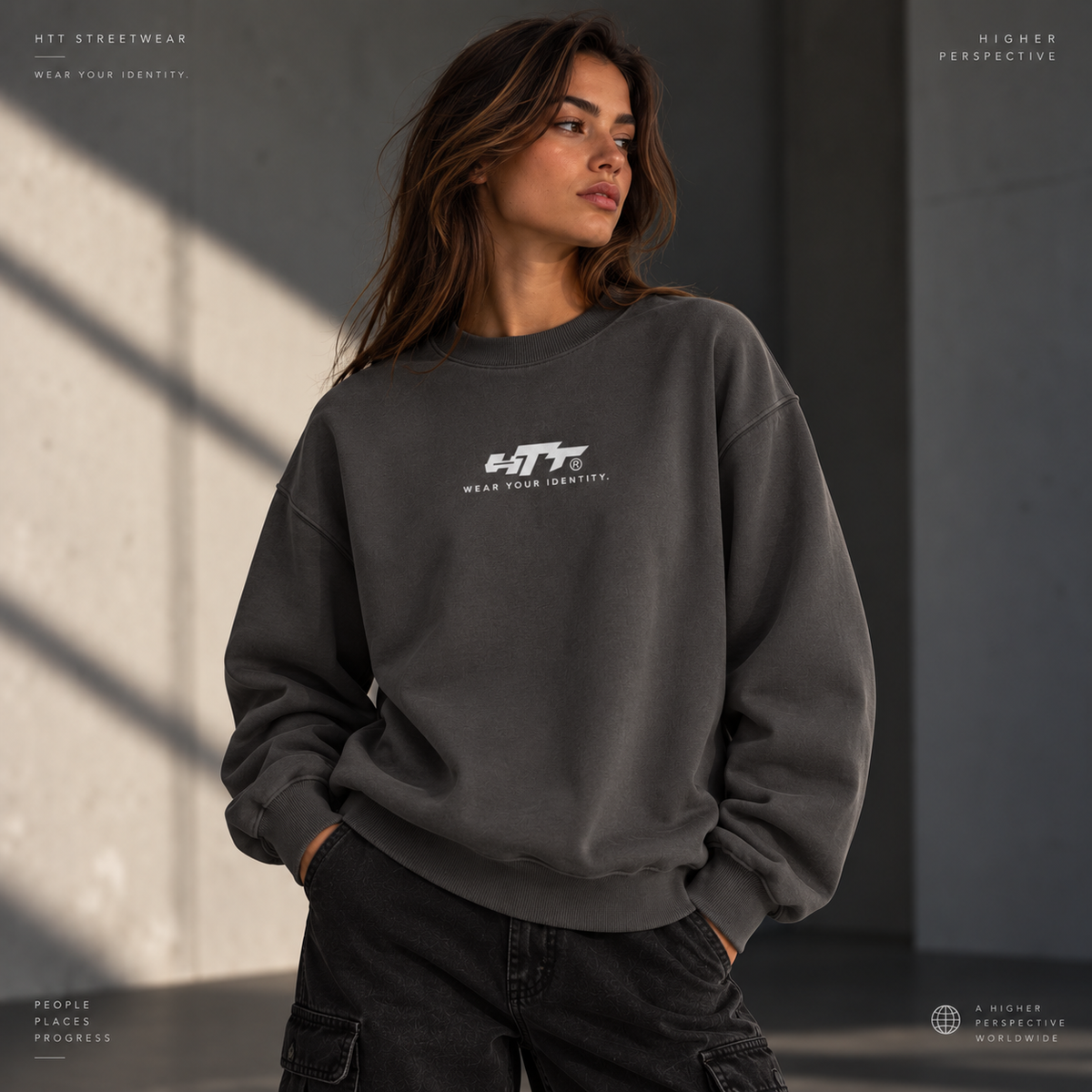 HTT Wear Your Identity heavyweight oversized sweater in Sage Green, back view