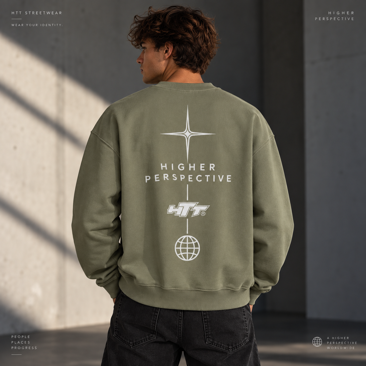 HTT Wear Your Identity heavyweight oversized sweater in Sage Green, front view